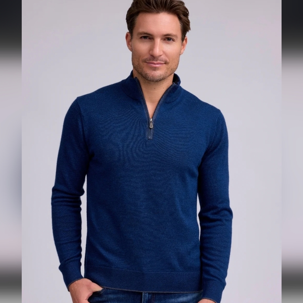 100% Merino Wool Raffi Men's Quarter Zip Sweater Size Large
